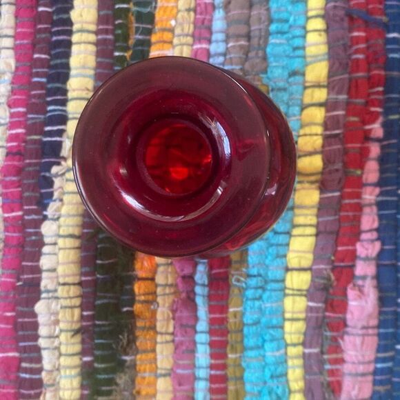 VINTAGE MCM RAINBOW GLASS RED PINCHED DECANTER NO STOPPER (BLENKO ERA) - Picture 3 of 12